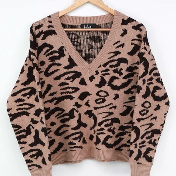 Lulus Good For You Taupe Leopard Print Sweater - Picture 1 of 8